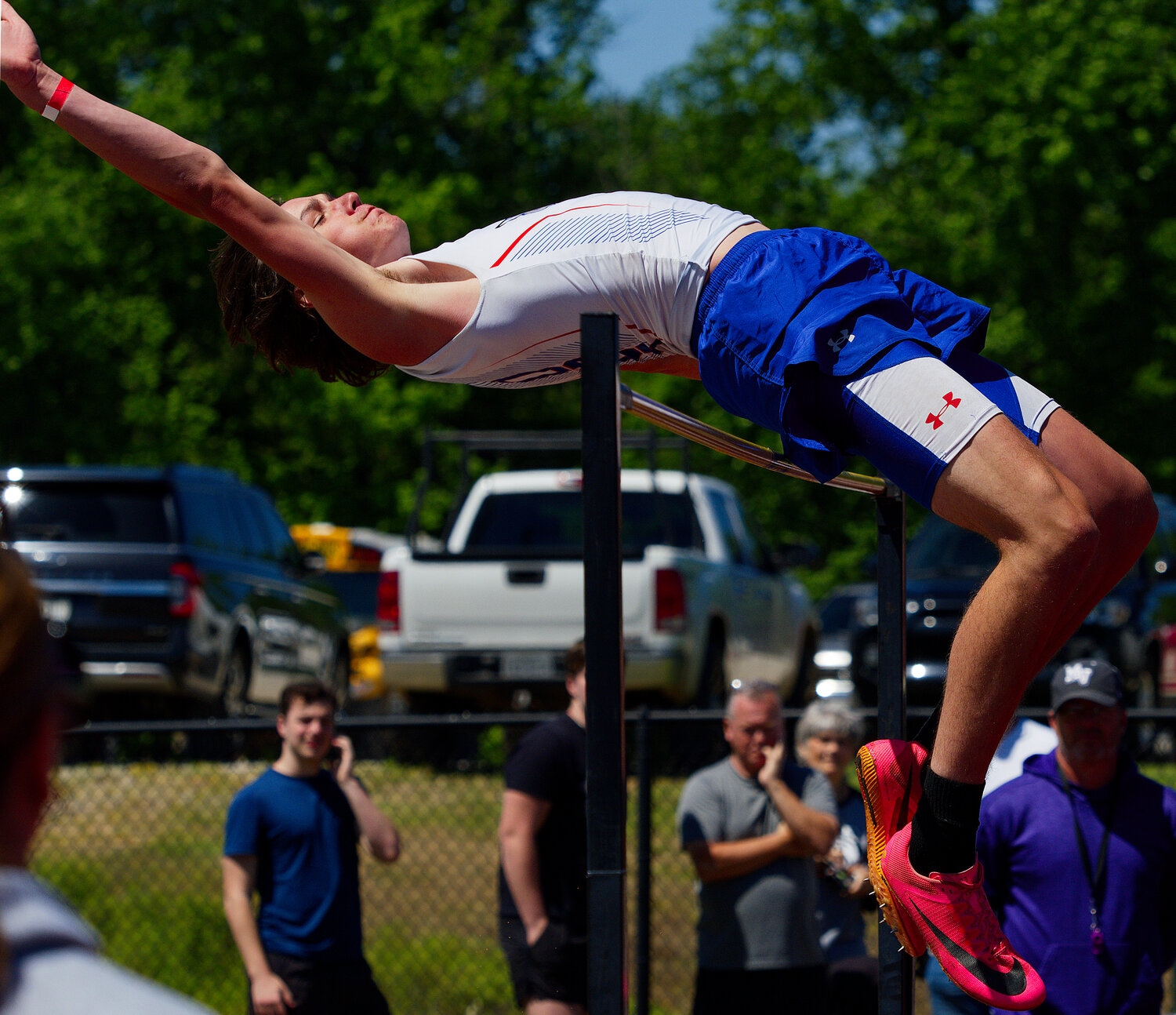 Quitman high-jumper Bryson Hobbs set a personal best and earned the gold medal with a 6'4" leap.  [see more speed and strength on display]